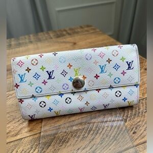 TAKASHI MURAKAMI X LOUIS VUITTON WHITE MONOGRAM MULTICOLORE‎ SARAH WALLET